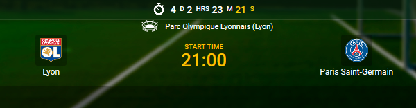 Lyon contre PSG vous laisse profiter de vos paris sportifs chez 1xBet