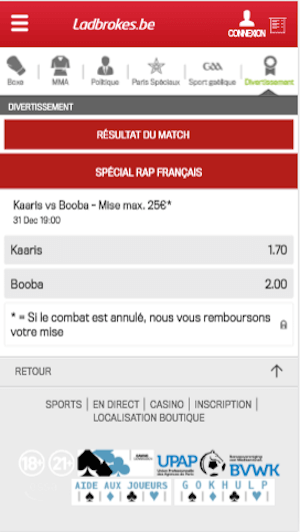 Booba Kaaris cote bookmaker