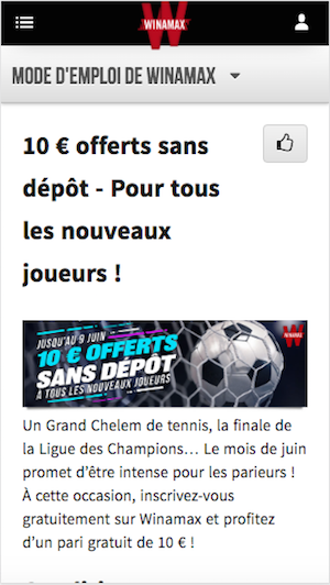 10€ sans dépôt Winamax
