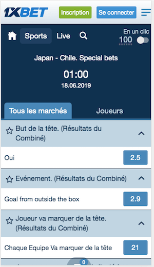 paris speciaux Copa America 1xBet