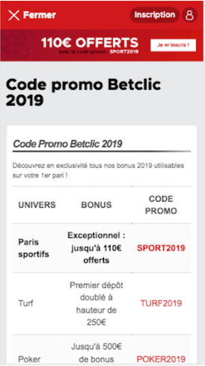 Code promo 2019 Betclic 