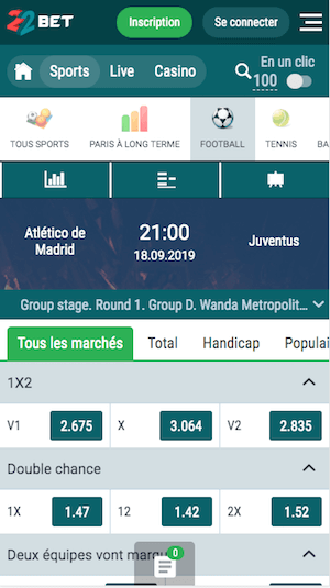 Cotes atletico vs Juventus 22Bet