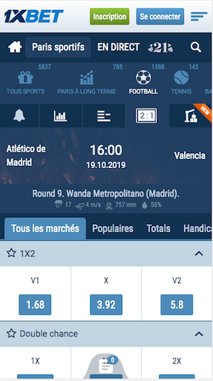 meilleure cote atletico madrid vs valence