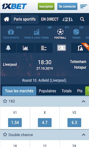 liverpool tottenham cotes 1xBet