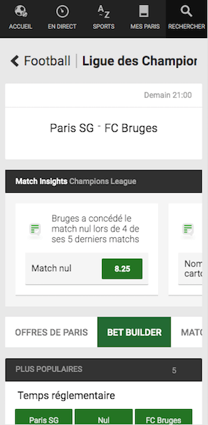 Psg Bruges paris sportifs