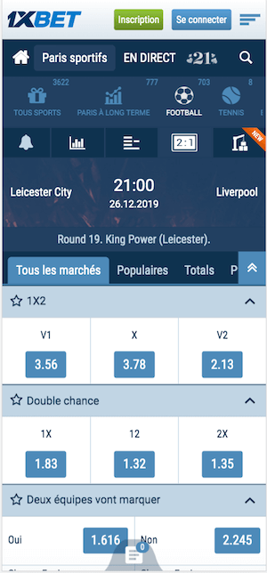 parier Leicester vs Liverpool 