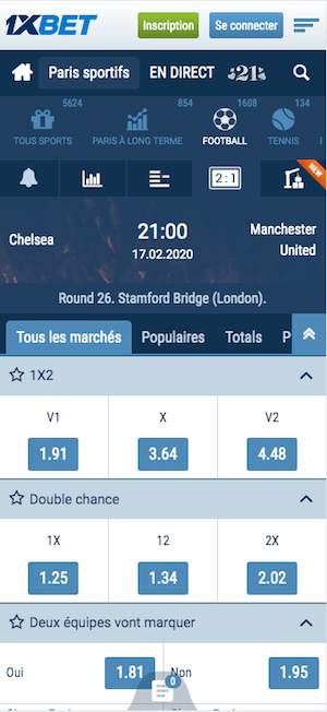 cote 1xbet Chelsea vs Man Utd