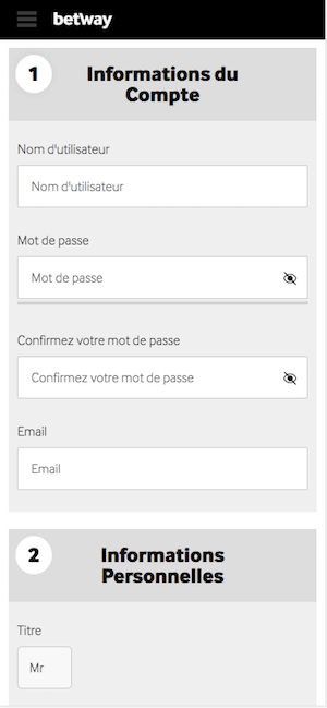 inscription betway sur votre mobile