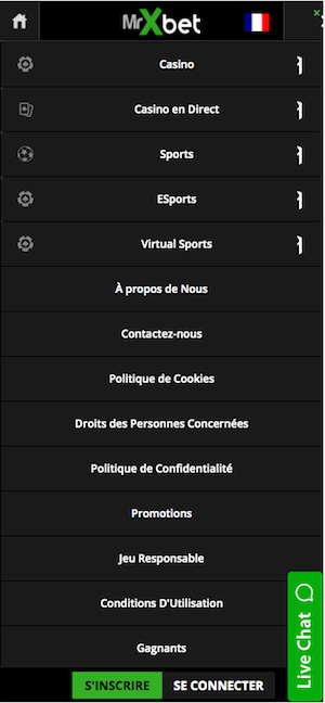 MrXbet menu mobile