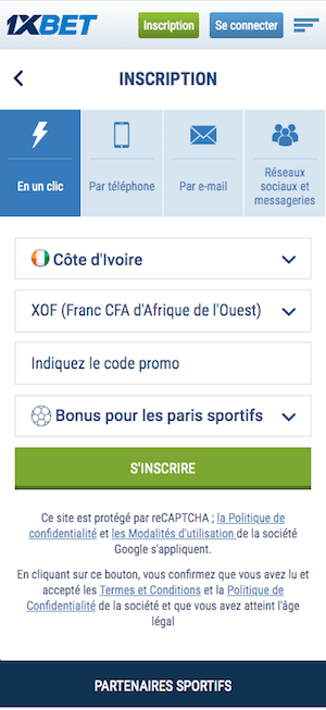 1xbet inscription sur mobile
