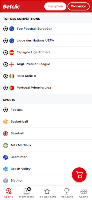Betclic menu mobile