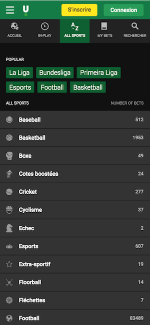 unibet menu