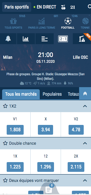 cotes ac milan losc