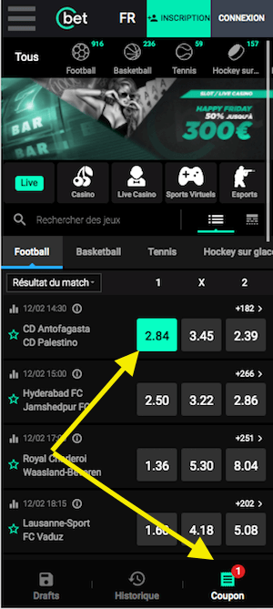 cbet coupon de paris sportif