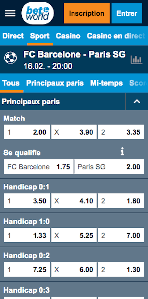 meilleures cotes barca vs psg