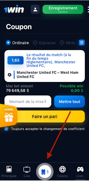 1win coupon de pari