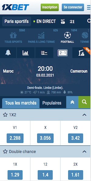 cotes 1xbet maroc cameroun