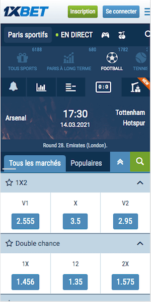 cotes arsenal vs tottenham