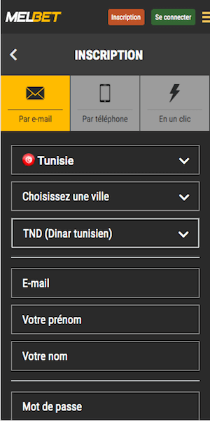 melbet inscription sur mobile