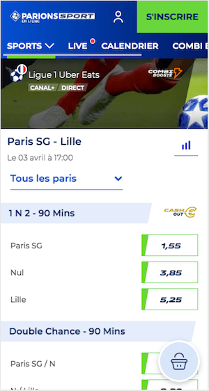 cotes psg lille