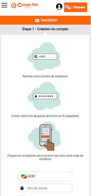 inscription Congo Bet sur mobile