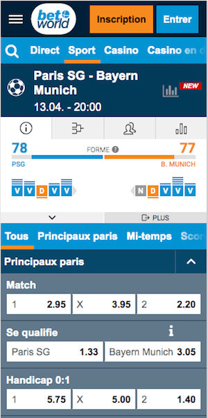 cotes psg bayern munich