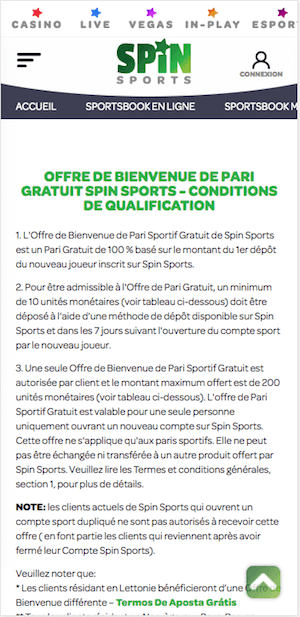 Spin Sports bonus bienvenue