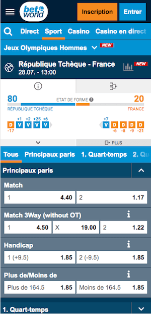 cotes rep tcheque vs france basket