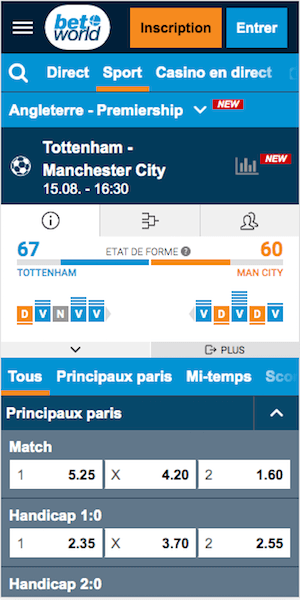 meilleures cotes tottenham vs man city