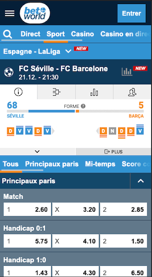 cotes seville vs barca