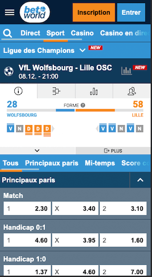 cotes wolfsbourg vs lille