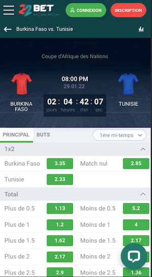 Cotes burkinsa faso vs tunisie 