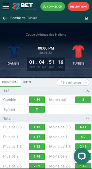 cotes tunisie vs gambie