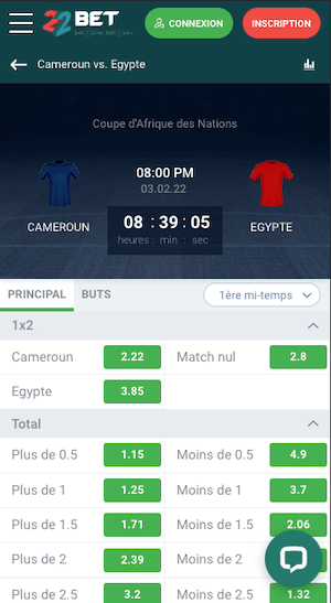 cotes cameroun vs egypte