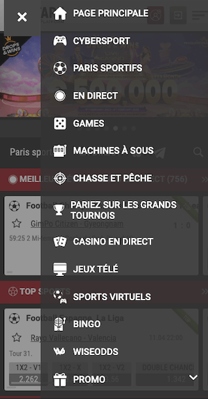 888Starz menu mobile version