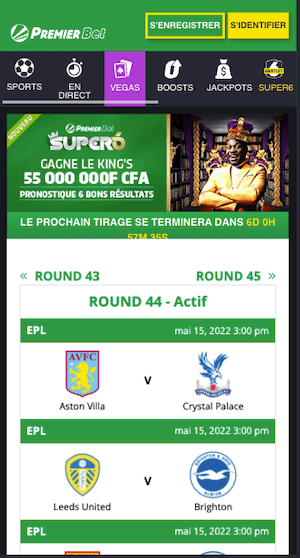 super 6 round 44 avec premier bet