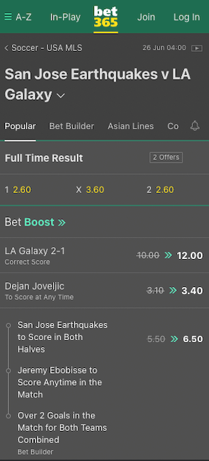 San Jose Earthquakes vs Los Angeles Galaxy