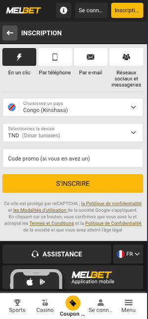 melbet rdc inscription sur mobile