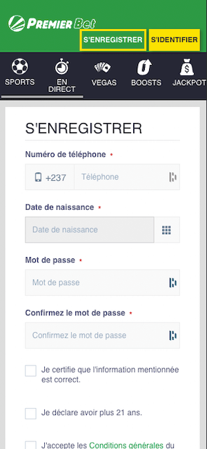 premier bet cameroun inscription