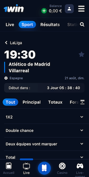 cotes atletico madrid vs villarreal