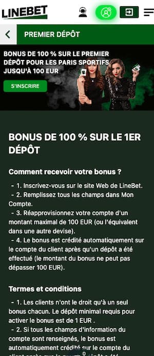 linebet bonus de bienvenue sur mobile