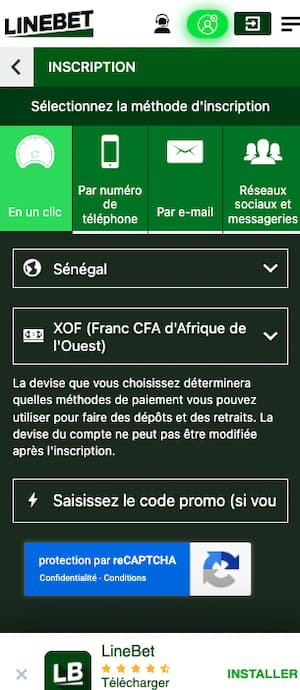 inscription Linebet sur mobile