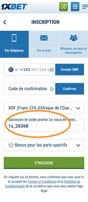 1xbet rdc inscription avec code promo 