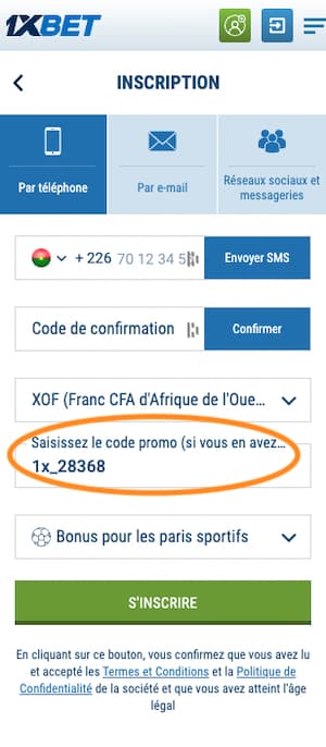 1xbet burkina faso inscription avec code promo