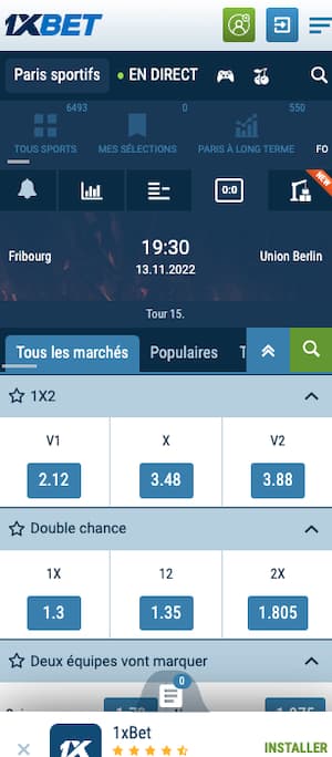 cotes fribourg union berlin sur mobile