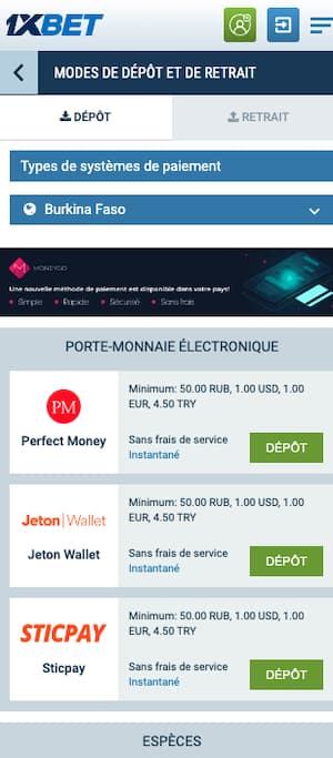 1xbet burkina faso mode paiement