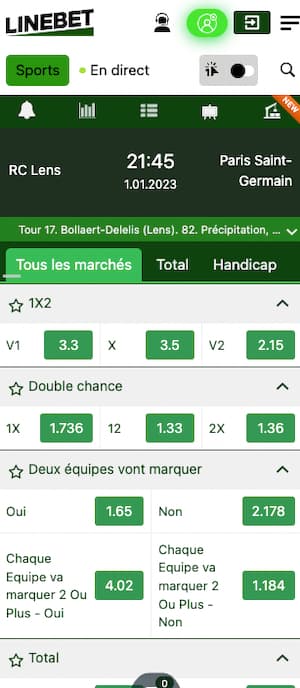 cotes rc lens psg avec linebet