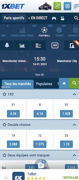 cotes man utd man city avec 1xbet