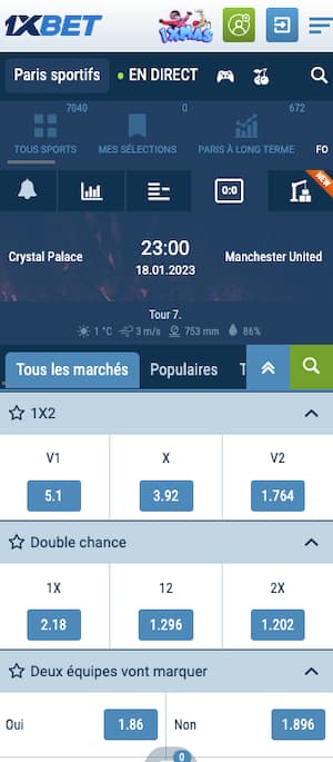 cotes crystal palace vs manchester united