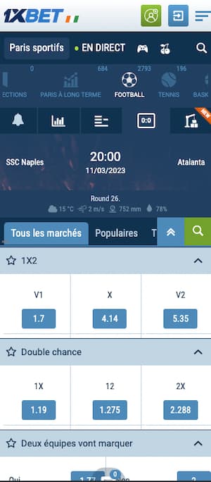 cotes naples vs atalanta avec 1xbet